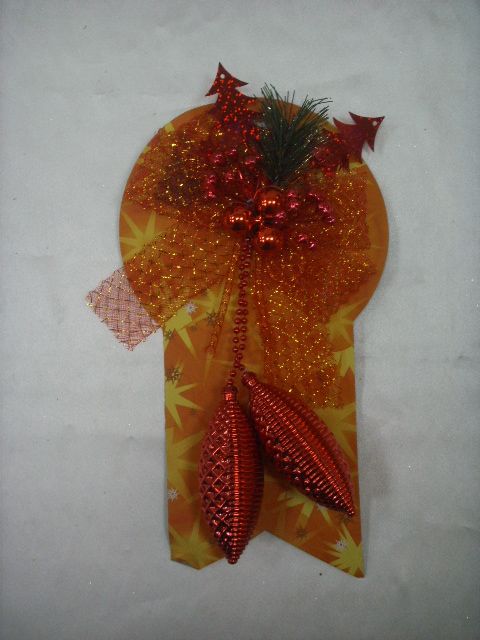 4711542830425-網紗蝴蝶結+松果吊飾(金紅)