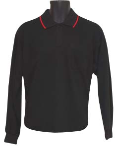 長袖網眼POLO衫-黑色