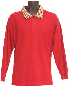 長袖網眼POLO衫-紅色