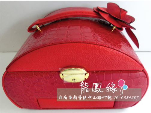 半圓玫瑰皮質化妝箱-紅色