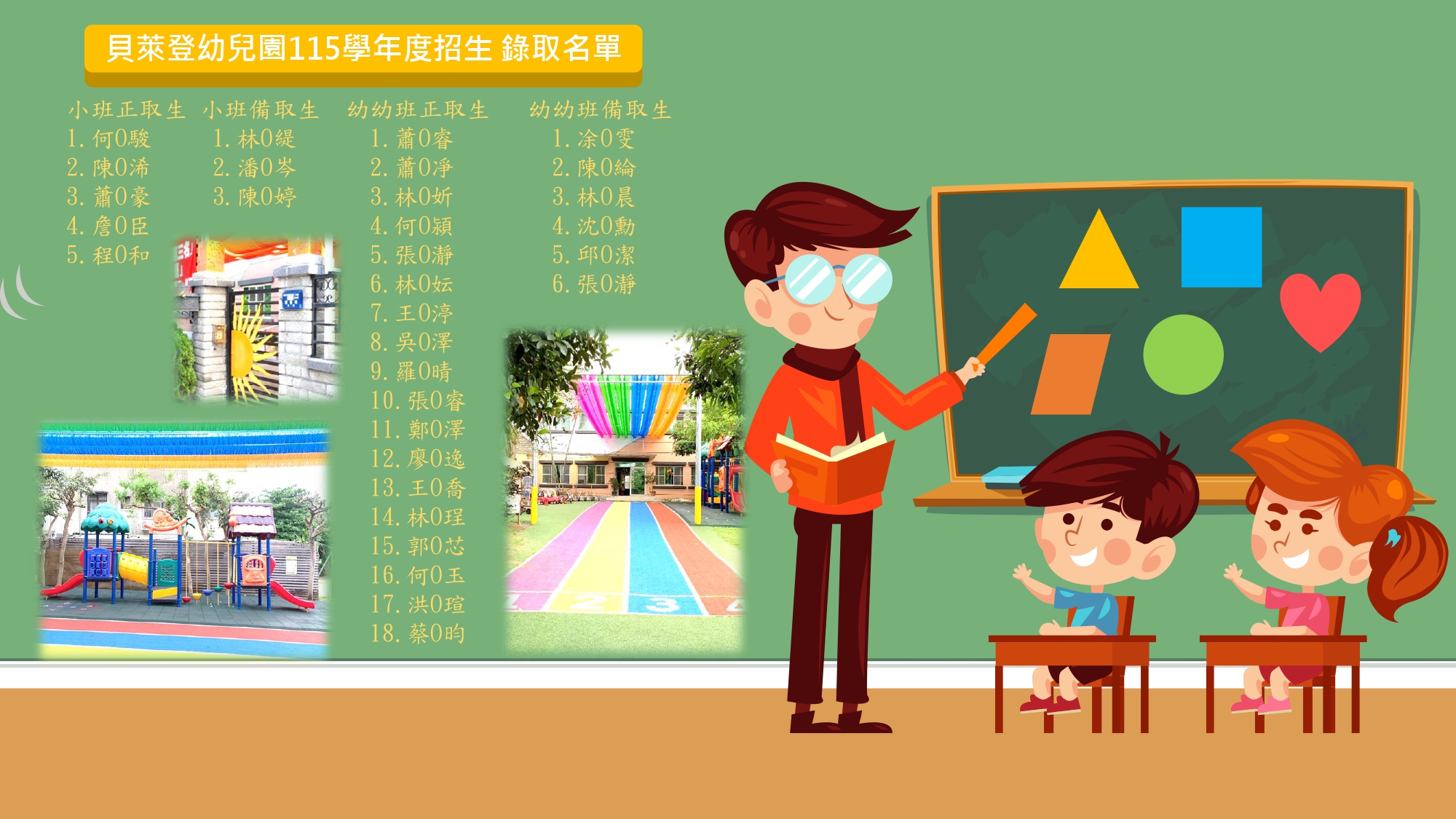 貝萊登幼兒園115年學年度招生 錄取名單