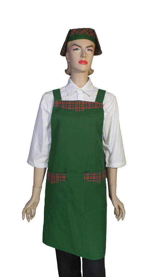 A612-2綠色配格子花日式全身圍裙(H帶)