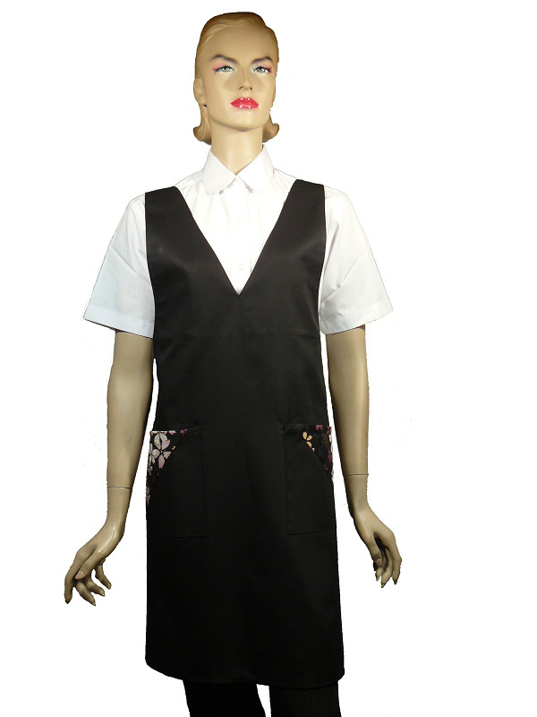 A624-2黑V領配黑櫻花雙袋圍裙
