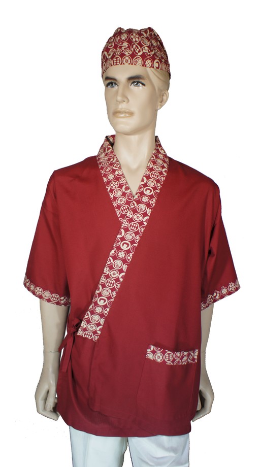 A279日本服暗紅色配紅小圓圖騰