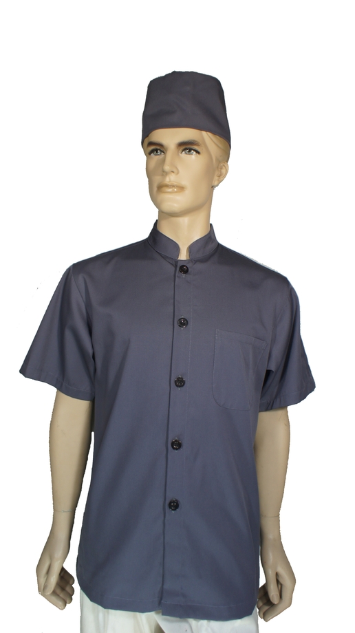 A160鐵灰中山領單排扣短袖廚師服