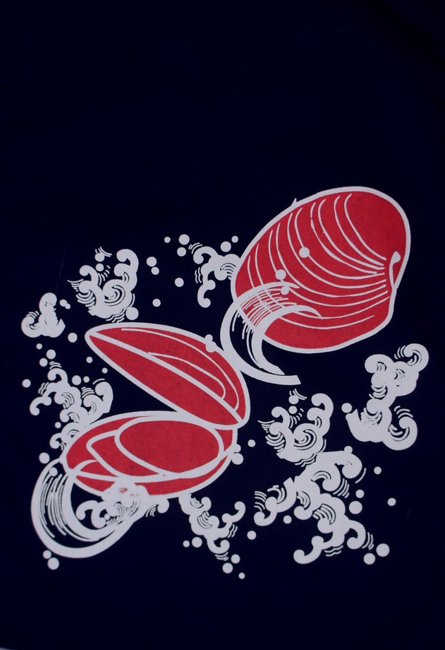 A334-9蛤蜊藍底雙色海鮮單片門簾