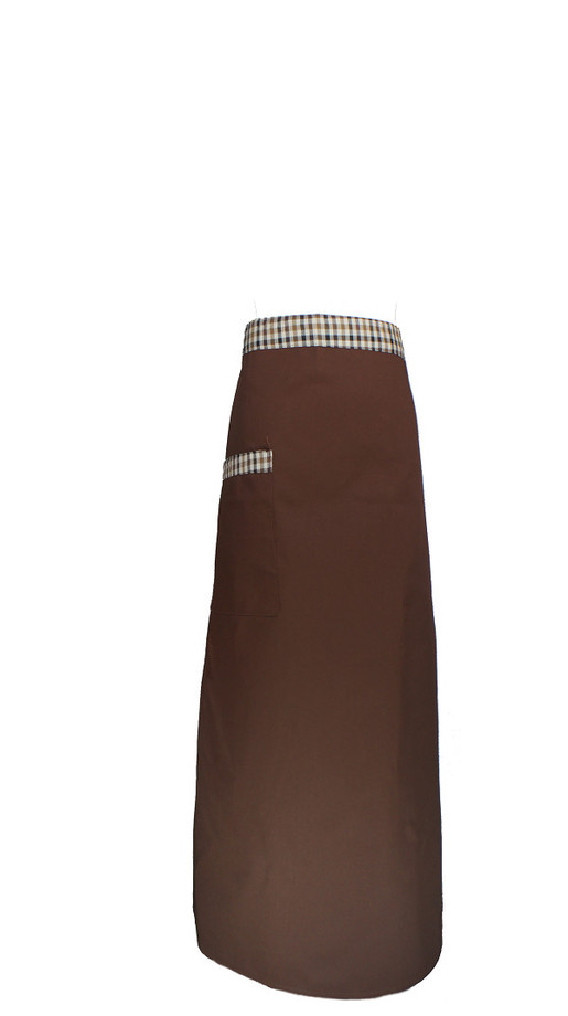 A407咖啡配格花腰帶半身圍裙