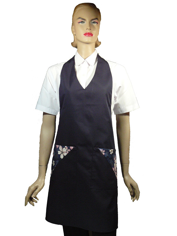 A624-1藍V領配藍櫻花雙袋圍裙
