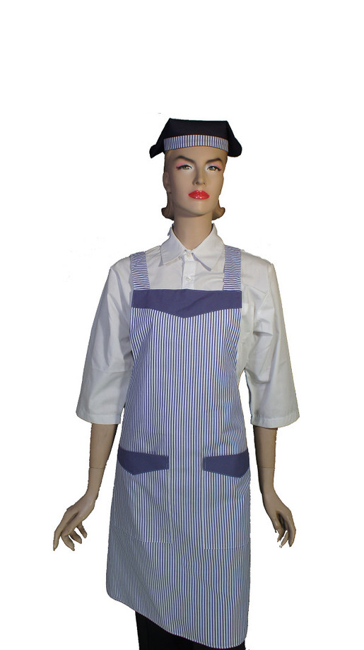 A609藍色條紋日式全身圍裙(H帶)