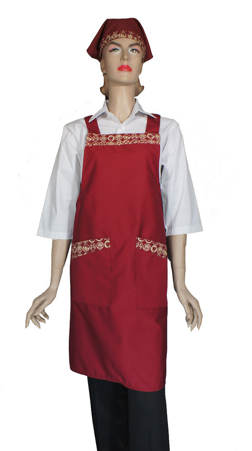 A622-4暗紅配紅小圓圖騰日式全身圍裙(H帶)