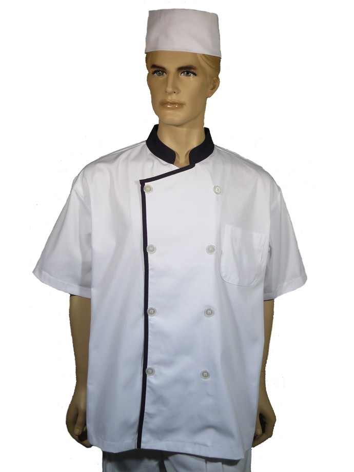 A114-1中山領雙排扣短袖.領.胸口.配藍色