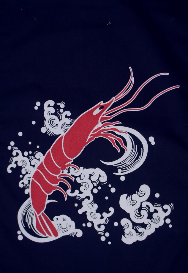 A334-8大蝦藍底雙色海鮮單片門簾