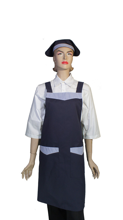 A609-1藍色配條紋日式全身圍裙(H帶)