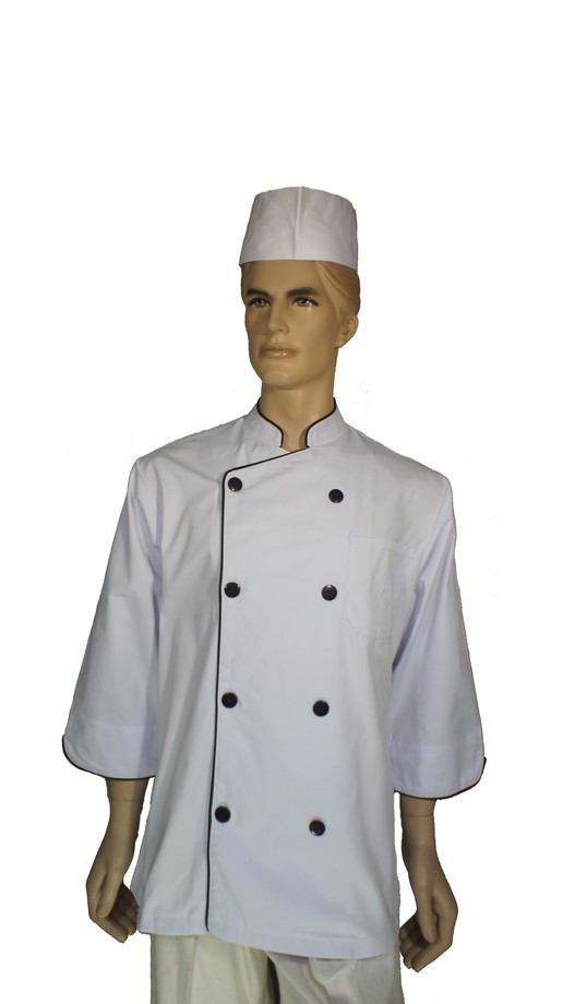 A112中山領雙排扣滾單黑邊七分袖廚師服