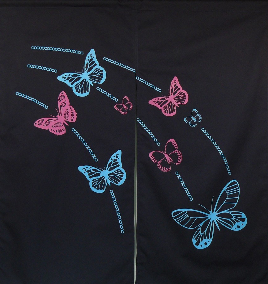 A341藍底藍配桃紅蝴蠂門簾