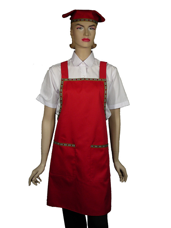 A607-1紅色花邊日式全身圍裙(H帶)