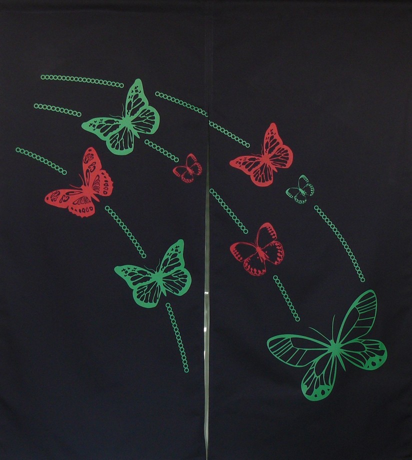 A341-1藍底紅配綠蝴蠂門簾