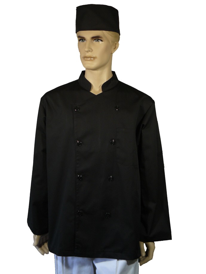 A128黑色中山雙排長袖廚師服