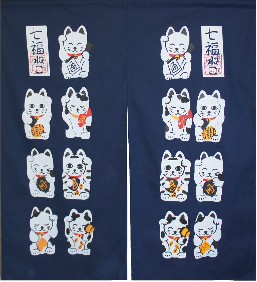 A374七小福招財貓門簾