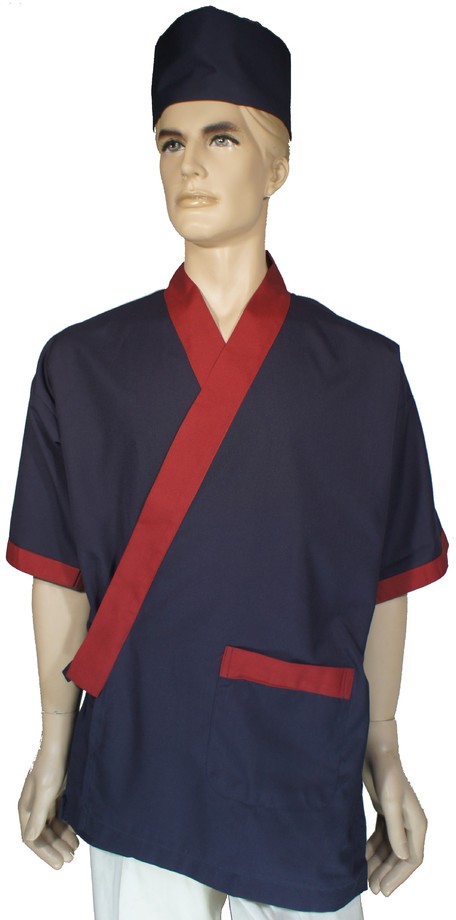 A203藍配暗紅門襟日式和服