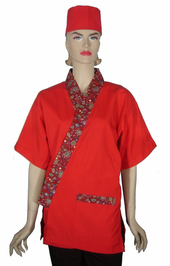 A255紅配花邊門襟日式和服