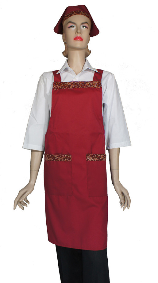 A623-4暗紅配暗紅雲朵日式全身圍裙(H帶)