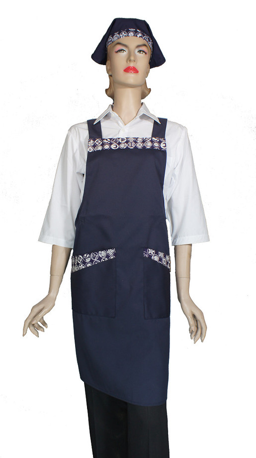 A622-1藍配藍小圓圖騰日式全身圍裙(H帶)