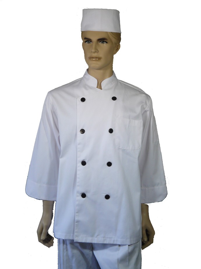 A108中山雙排黑扣七分袖廚師服