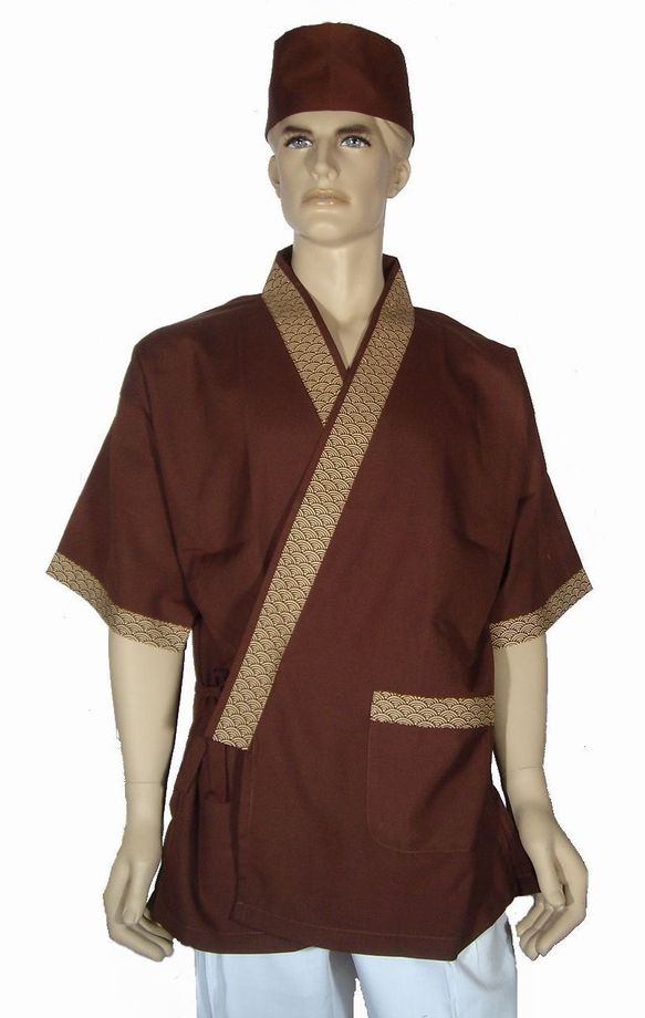 A256咖啡配扇形門襟日式和服