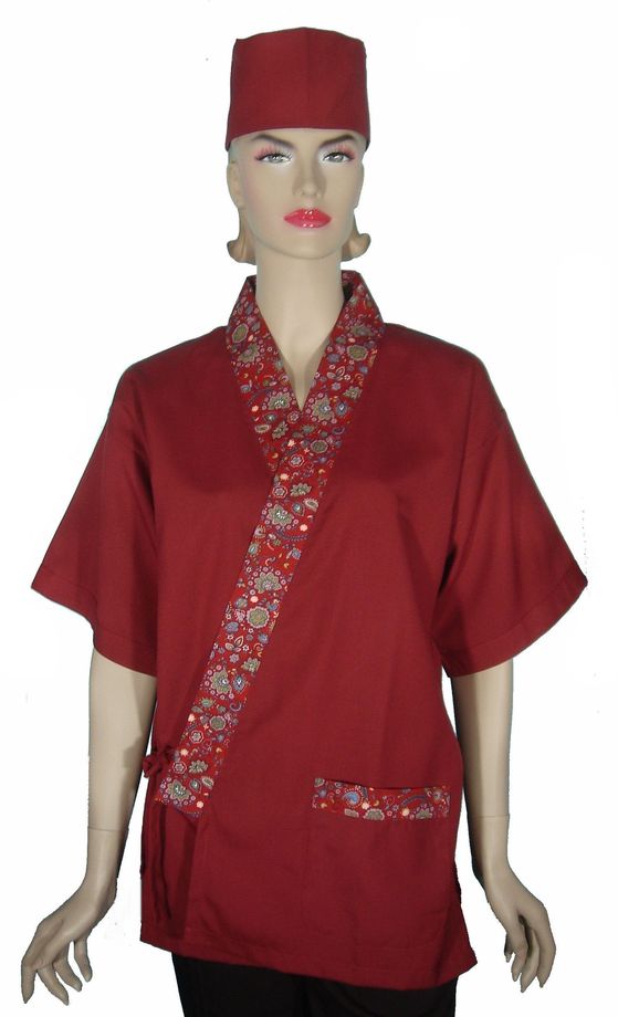 A253暗紅配花邊門襟日式和服