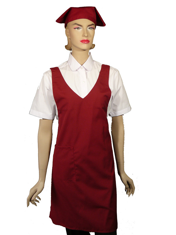 A625-4暗紅V領單袋圍裙