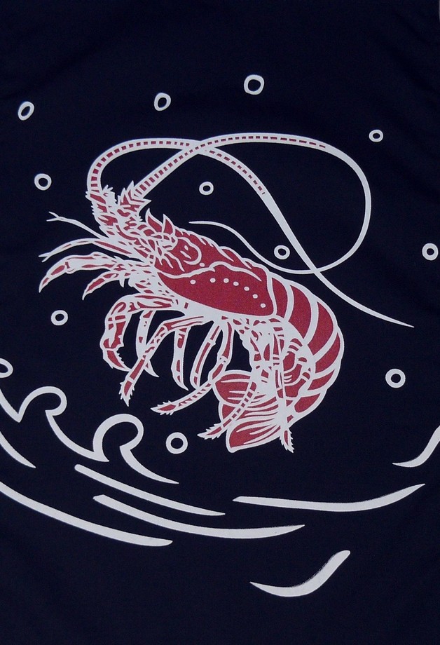 A334-2龍蝦藍底雙色海鮮單片門簾