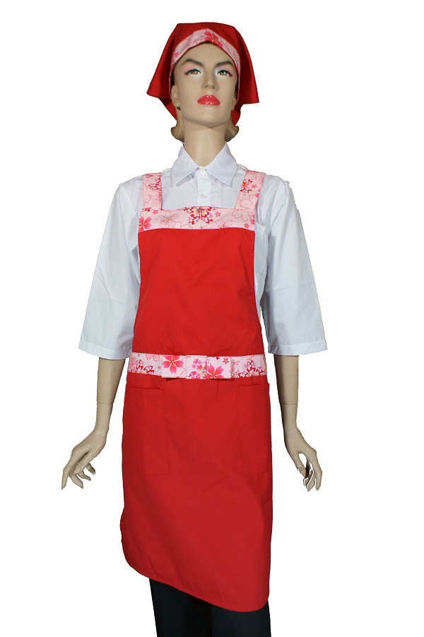 A620-3紅櫻花腰帶蝴蝶結日式全身圍裙(H帶)