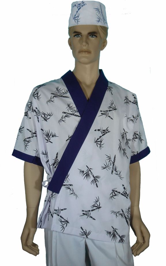 A205竹花配藍門襟日式和服