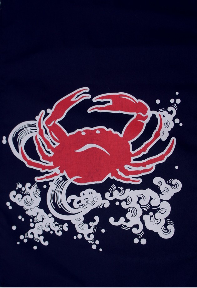 A334-4螃蟹藍底雙色海鮮單片門簾