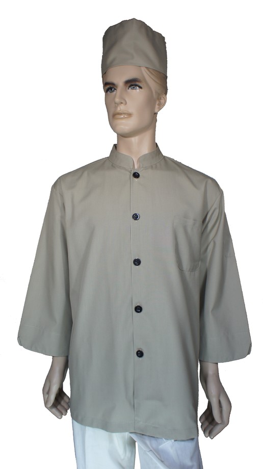 A167卡其色中山單排扣七分袖