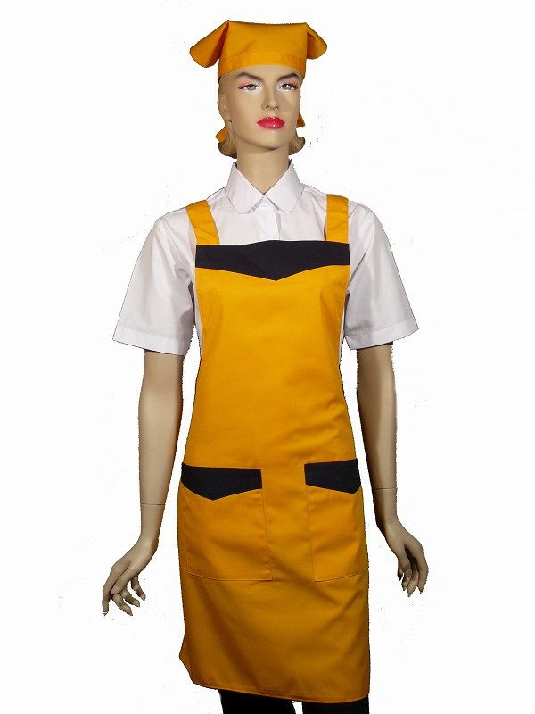 A610黃配藍布日式全身圍裙(H帶)