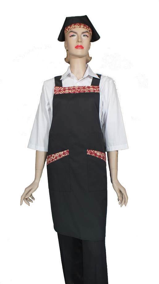 A622-2黑配紅小圓圖騰日式全身圍裙(H帶)