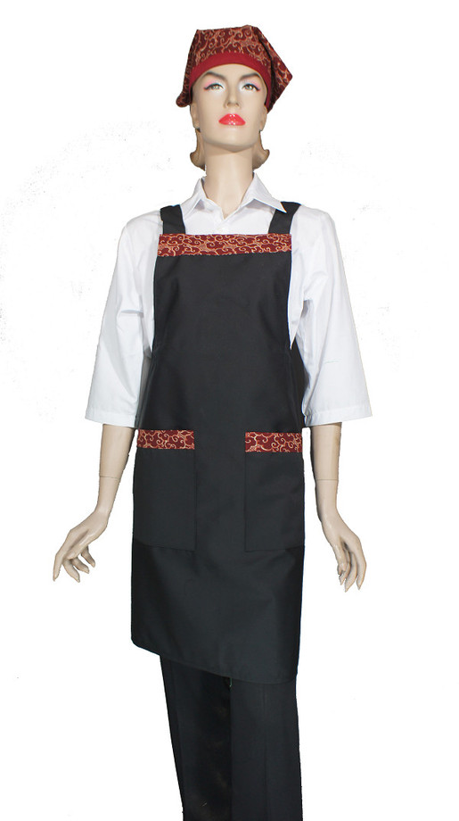 A623-2黑配暗紅雲朵日式全身圍裙(H帶)