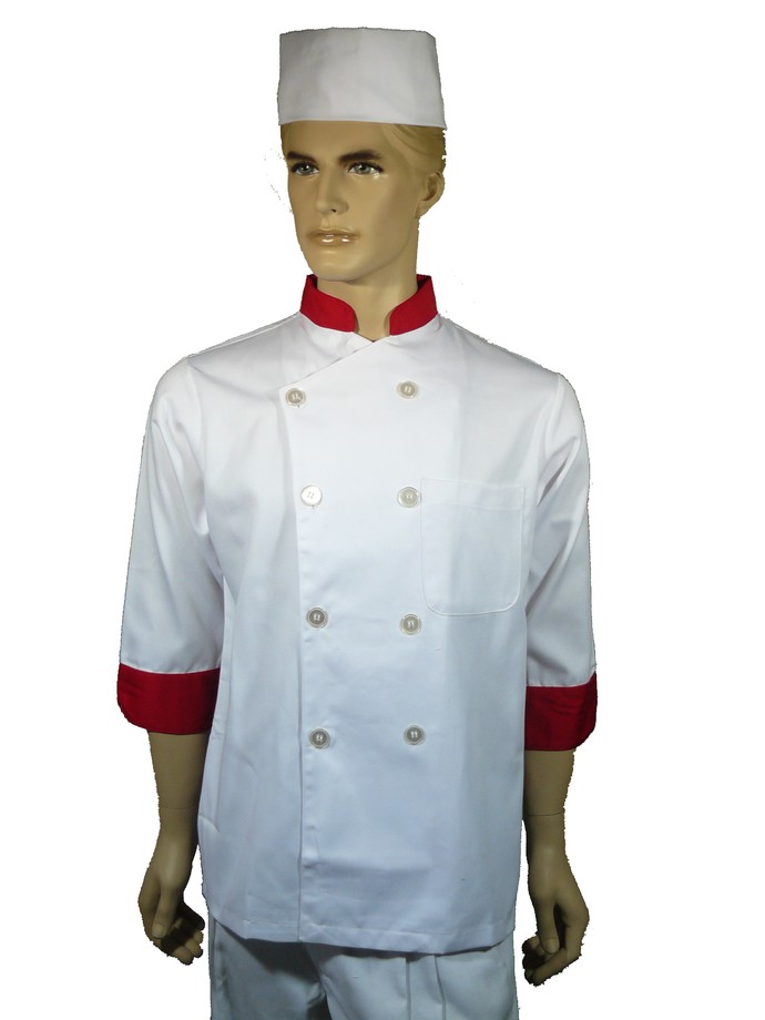 A110-1中山雙排七分袖.領.袖口.配紅色