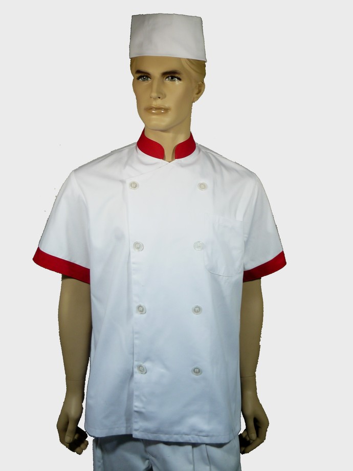 A110中山雙排短袖.領.袖口.配紅色