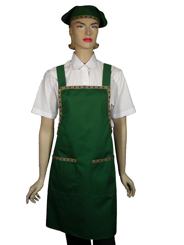 A607-3綠色花邊日式全身圍裙(H帶)