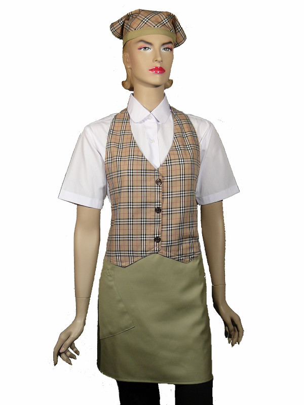 A618-4卡其格子背心布圍裙
