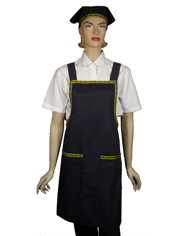 A607藍色花邊日式全身圍裙(H帶)