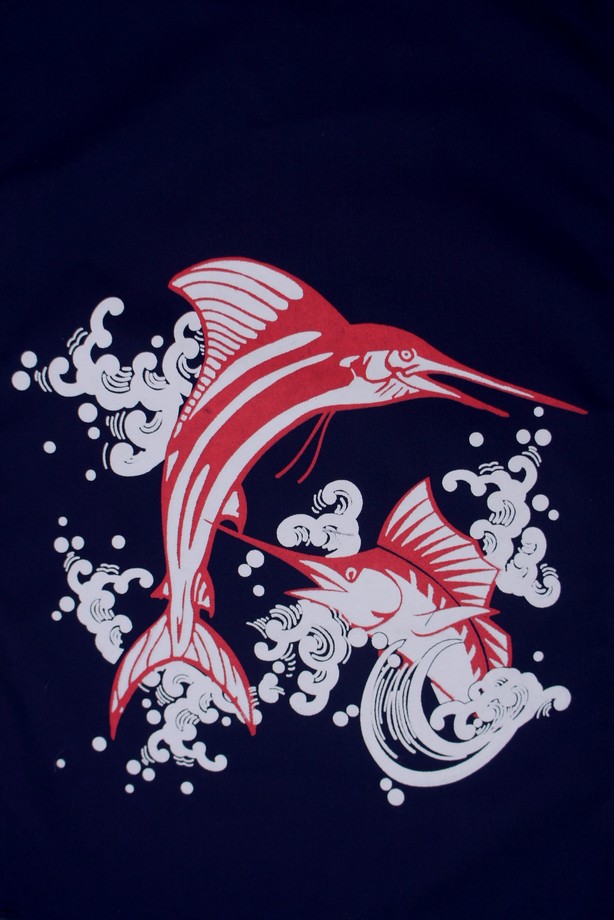 A334-10劍魚藍底雙色海鮮單片門簾