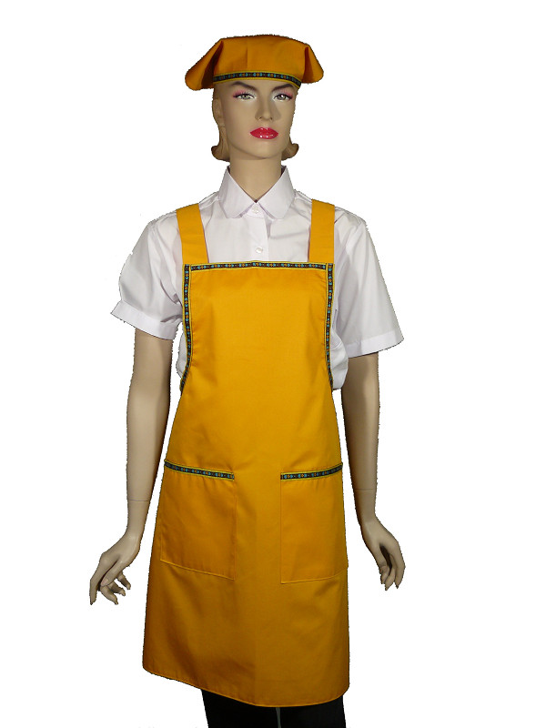 A607-2黃色花邊日式全身圍裙(H帶)