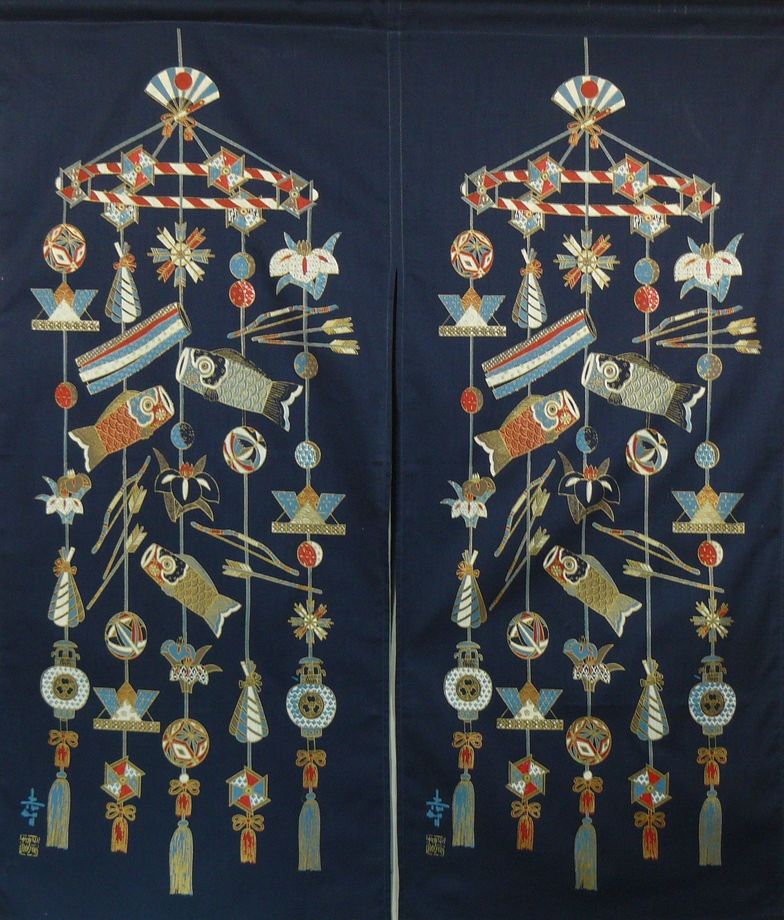 A344藍底元氣幸運門簾