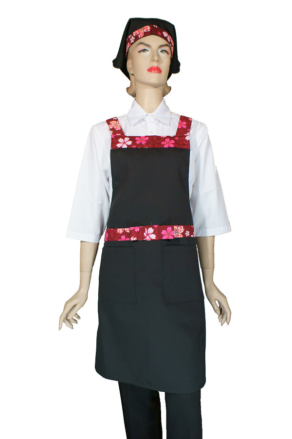 A620-2黑櫻花腰帶蝴蝶結日式全身圍裙(H帶)