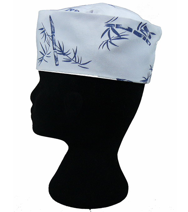 A310-9白底藍竹花廚師帽