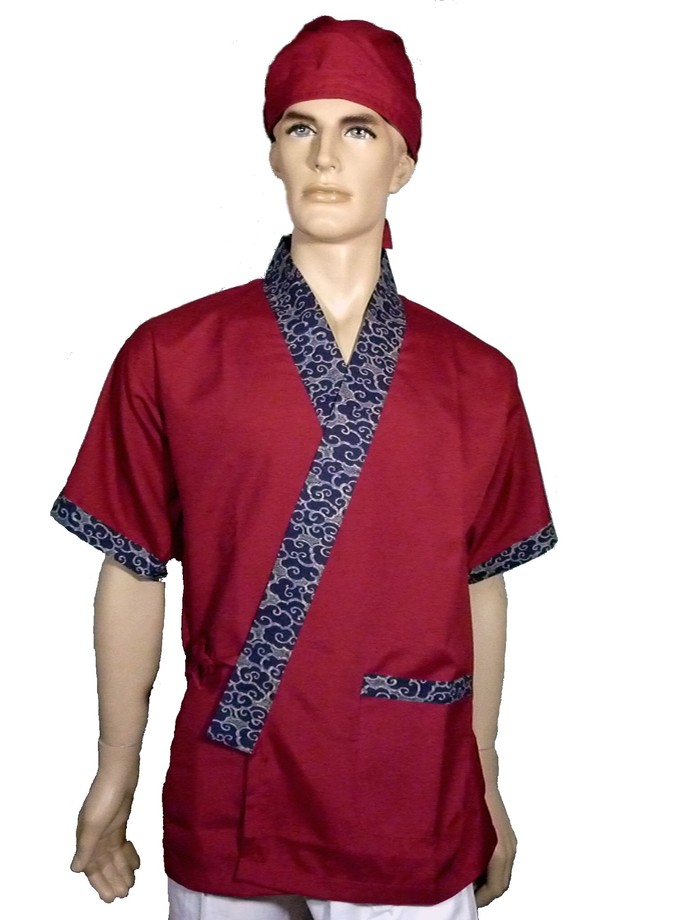 A278日本服暗紅配藍色雲朵